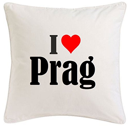 Kissenbezug "I Love Prag" 40cmx40cm aus Mikrofaser ... ideales Geschenk und geschmackvolle Dekoration für jedes Wohnzimmer oder Schlafzimmer in Weiß mit Reißverschluss