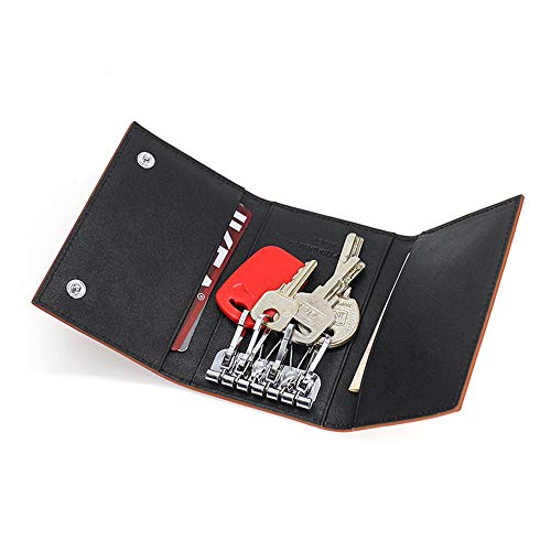 Preisvergleich Produktbild EEKUY Hauptschicht Leder Schlüsseletui, Straußenkorn Snap-On Schlüsseletui für Kreditkarte / Bargeld / 6 gewöhnliche Schlüssel