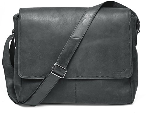 Packenger Vethor Messenger bis 15 Zoll aus Leder Umhängetasche, 40 cm, Schwarz