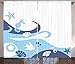 Produktbild ERCGY Ocean Curtains, Cartoon Graphic Like Image of Deep Sealife Creatures Fish Waves Shells, Living Room Bedroom Window Drapes 2 Panel Set, 57 inch X 41 inch, Navy Blue Aqua and White