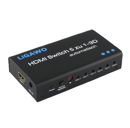 Ligawo ® HDMI Switch 5x1 3D automatisch mit Netzteil (funktioniert auch ohne) - bis zu 5 Geräte an einen Beamer/ Tv