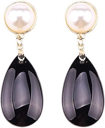 Yiwa Women Retro Gem Glasss Drop Shape Earrings Fashionable Earbob Ornament as Perfect Gift Black