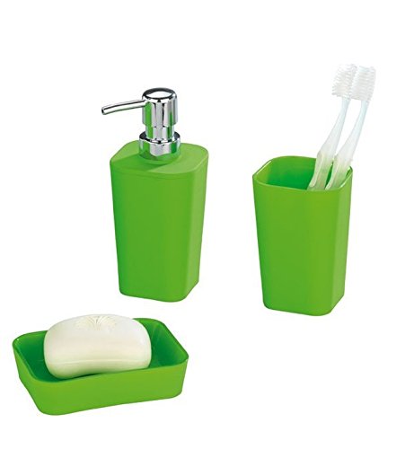 WENKO Bad Accessoire Set Rainbow Green Seifenspender, Seifenschale & Zahnputzbecher
