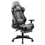 WOLTU BS14sz Fauteuil Chaise de Bureau Racing Chaise pour Gaming réglable avec Repose-tête et Repose-Pieds,Design Ergonomique et avec Fonction d'inclinaison,Gris+Noir