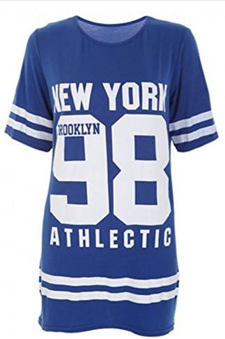 Glamour Fashion Womens "New York/Brooklyn Varsity" Sports Jersey Style Top (10, Blue)