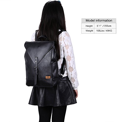 Koolertron Retro Kunstleder Vintage Fashion Unisex School Student Laptop(14″) Rucksack Wanderrucksack Hiking Backpack Damen Herren Schultertasche Rucksack Für Camping Reise Geeignet für Acer Aspire, MacBook, iPhone, iPad und Samsung Tablet drei Farbe (Schwarz) - 5