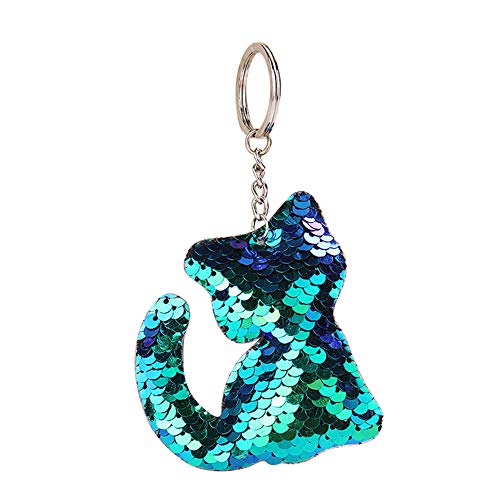 Preisvergleich Produktbild MAJGLGE Magggle Schlüsselanhänger, süßes Katzen-Design, Pailletten, für Auto, Handtaschen-Anhänger, Blau