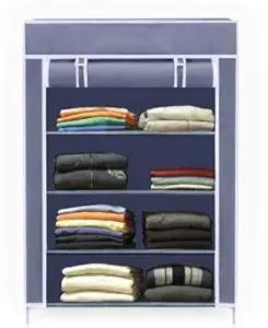 RAXON WORLD - Collapsible Wardrobe/cloth stand/storage organizer for clothes for kids and women/utility organizer racks and shelves with door cover/bedroom organiser/ 4-Layer(Grey)