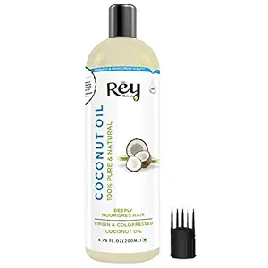 Rey Naturals Coconut Oil | Virgin Coconut Oil (Cold Pressed) For Hair and Skin - 100% Pure & Natural Coconut Oil (200 ml)