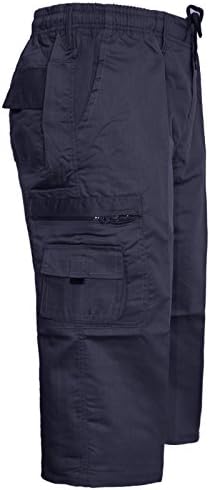 GOOGLE MENS ELASTICATED WAIST SUMMER COTTON SWIM BEACH CARGO COMBAT 3/4LONG SHORTS PANT[Navy ,6XL]