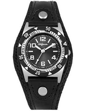 Lucardi - California - California Armbanduhr für Jungen mit schwarzem Lederband für Kinder - Edelstahl