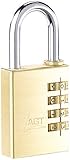 Zahlen-Schloss aus Messing mit doppelt verriegeltem Bügel-Bolzen • Material Verschluss-Bügel: gehärteter Stahl, extrahart galvanisiert • Gewicht: 200 g
