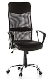 hjh OFFICE 668010 siège de direction, chaise de bureau ARTON 20 noir avec accoudoirs, dossier extra haut en tissu maille de qualité, respirant, assise en simili-cuir, piètement chromé, mécanisme de basculement