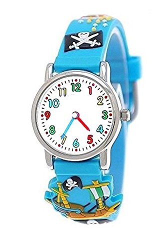 Pure Time Piraten Armbanduhr Kinderuhr Kinder Jungen Mdchen Silikon Armband Uhr in Trkis Hell Blau inkl. Uhrenbox