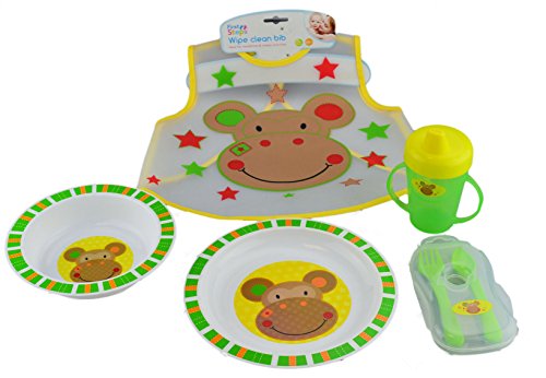 First Steps Jungle Pals Baby Feeding Set BPA Free Bowl Plate Cutlery Sippy Cup - Green Monkey