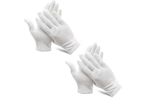 LZKHEH 2 Paia Guanti in Cotone Bianco - Unisex, Lavabili e Traspiranti per Cura della Pelle, Lavoro e Notte - Guanti Bianchi in Stoffa Morbida e Ideali per Crema per le Mani