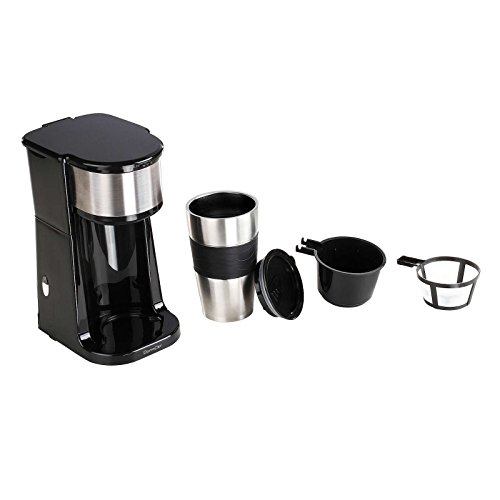 1-Tassen-Kaffeemaschine mit Thermobecher Edelstahl (Büro-Kaffeemaschine, Thermosbecher, 750 Watt, für Kaffeepulver oder Pads, Kaffeeautomat, schwarz) - 4