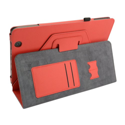 Coodio® Medion LifeTab E10320/E10318/E10316/E10315 Tablet 360 Grad Drehbar Lederhülle Tasche Cover Mit Ständer Gebaut in Handgriff – Farbe Rot - 3