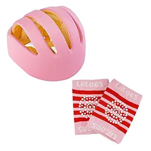 LILTOES Baby Safety Helmet with Kneepad Baby Pink