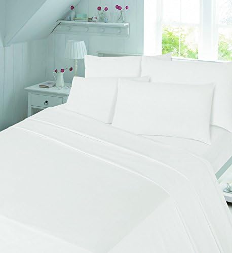 New Flannelette 100% brushed cotton fitted sheets or flats heets plain luxury (White, King Flat Sheet)