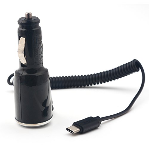 iProtect KFZ-Ladekabel USB TYP-C USB 3.1 Spiralkabel Ladegerät für Nexus 5X, Nexus 6P und weitere Geräte mit einem 3.1 USB-C Anschluss in schwarz