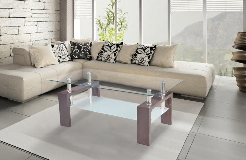 Glass Coffee Table Rectangle Walnut Legs with Chrome Modern New
