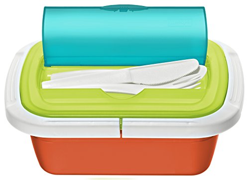 Rotho 1746299999 Snackbox Vesperdose Quick und Safe, wasserdicht mit Besteck, BPA und schadstofffrei, bunt, Plastik, 21 x 15 x 7,5 cm - 2