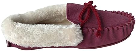 Ladies / Womens Genuine Suede Leather Moccasin / Slippers with Warm Faux Fur Lining & Cuff Burgandy 7