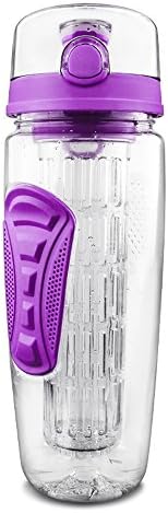 AMZTOLIFE 32oz Fruit Infuser Water Bottle Portable Sleeves, BPA Free Tritan Plastic Detox Drink Bottle for Sport, Gym, Yoga, Leak Proof &amp; Flip Top Lid(Purple)