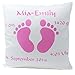 Produktbild Kissen mit Namen Geburt Babyfüße Mädchen rosa 40x40 cm inkl. Füllung Geburtskissen Taufkissen (Vorderseite weiß flauschig / RS weiß flauschig)