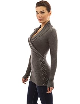 PattyBoutik Damen Schalkragen Faux Wrap schnüren Pullover