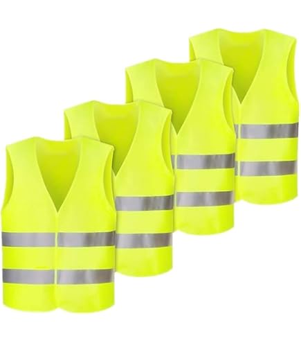 Lot 4 Gilets De Sécurité Réfléchissants Enfant Adulte - Haute Visibilité Jaune 360°