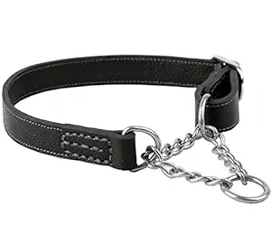 Tellpet Leather Dog Martingale Choke Collar, Black, Large