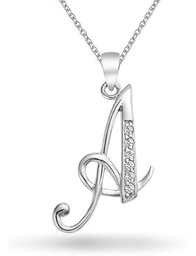 Bling Jewelry CZ kursiven Buchstaben ein Anhänger Rhodinierter Kette 16 Zoll