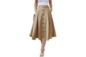 Alaster Queen Women's Long Pleated Skirt Ladies Midi High Elasticated Waist Flowy Pockets Skirt for Women UK