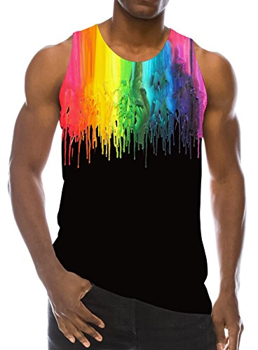 chicolife 3D Graphic Print Funny Sleeveless T-Shirts Pattern Realistic Vest Underwaist Gym Tank Tops for Men