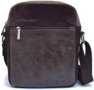 Men's shoulder bag made of leather and canvas. Shoulder bag made of suede, leather and canvas. Small handmade bag.