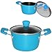 Produktbild alles-meine GmbH 2 Stück - Kleine Töpfe / Kasserolle / Schmortöpfe -  TÜRKIS BLAU  - mit Glasdeckel - Ø 12 cm - antihaftbeschichtet - Antihaft - Saucenpfännchen - Alutopf - ..