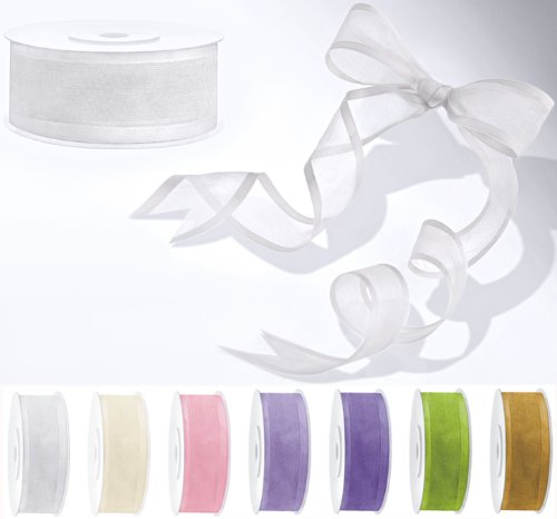 Chiffonband mit Satinrand Dekoband Antennenband (weiß)