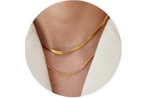 PRETOLE Gold Layered Necklaces for Women,14K Gold Plated Necklace Adjustable Simple Choker Necklace Dainty Gold Chain Necklace Set Herringbone Necklace Waterproof Thin Gold Stacked Necklace for Girls