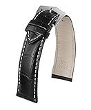 22mm Deluxe Herrenuhr Lederband schwarz Spitze Kalbsleder Alligatorprägung Dornschliesse weiße Naht matt kontras