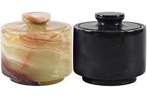 MARBLOUS KRAFTS Cave à sel, boîte à bibelots et pots à condiments en marbre vert et noir 3,5 oz 3" X 3" Décoration de cuisine pour comptoir