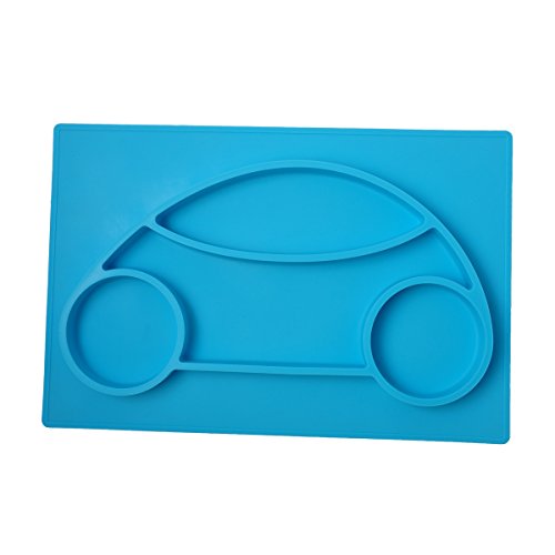 Placemat & Divided Suction Plate | Mess-Free Toddler Suction Bowl | Divided Car Plate For Babys | FDA Approved Divided Placemat For Kids | 4 Compartment Silicone Plate For Baby Led Weaning | Blue