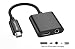 Produktbild Beyeah 2 in 1 Type C auf 3,5 mm Audio Kopfhörer Stereo Adapter mit Realtek DAC Abonnements Chip Typ C Jack Externe Audio Stereo Kabel für Google Pixel 2/XL, Huawei Mate 20 Pro/Huawei P20/P20 Pro, HTC U11/U11 life/U11 Plus/U12 Plus/HTC U Ultra und mehr Geräte ohne 3,5 mm Port - Schwarz