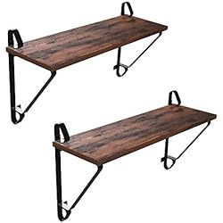 VASAGLE Lot de 2 Étagères murales, Tablettes Flottantes, Présentoir Décoratif avec Support Métallique, Charge Max. 15 kg, Rustique LCR01BX