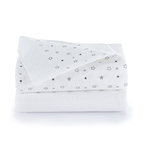 2 Stück - Moltontücher / Schmusetücher / Wickeltücher, 80 x 80 cm - bedruckt - Sterne Grau, sehr weich und saugstark, maschinenwaschbar bis 60° C, Öko-Tex Standard 100