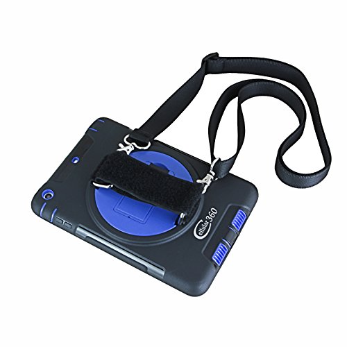 Cellular360 Apple iPad Mini iPad Mini 2 iPad Mini 3 Schock-und Drop-proof Hülle, Kopfstützen-Halterung mit einem Griff, einem Schultergurt und einem 360 Grad drehbaren Standfußdrehbaren (Apple iPad Mini 1/2/3, Schulterriemen-Schwarz und blau) - 4