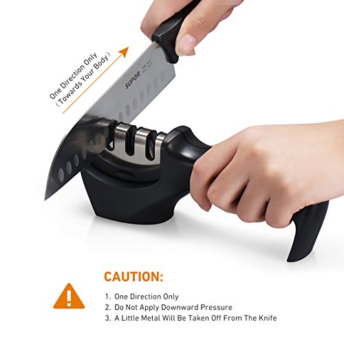 Messerschärfer, HoLife Messerschleifer Manueller Knife Sharpener Schleifstein mit 3 Stufen für Keramikmesser, Stahlmesser, Kochmesser usw(Schwarz) - 5