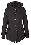 große, gemütliche Kapuze Grimada A71 Damen Wollmantel Wolljacke COOTIC mit Kapuze (38, schwarz)