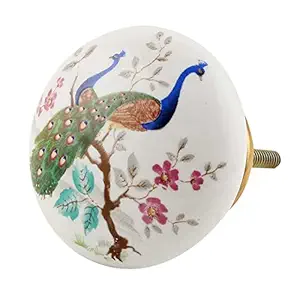 2 Pieces Drawer Knobs | Ceramic Handles and Knobs | White.Green,Blue,Aqua,Pink Brown Pulls | Peacock Dresser Hardware Handles |4.83 cm Knobs